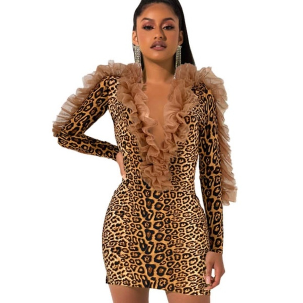 Cheetah Long Sleeve Party Dress